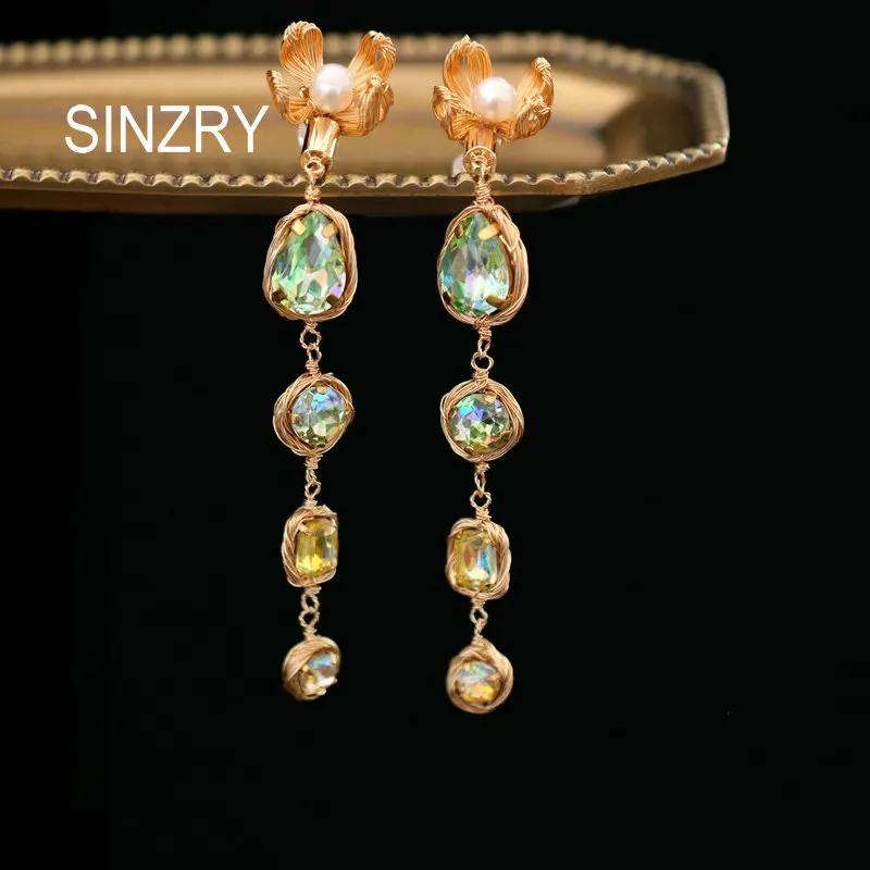 

SINZRY hamdemade Freshwater Pearl shinning crystal drop earrings trendy lady creative party earring