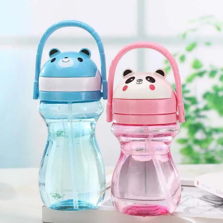 

Portable Kids Drinking Cup Cartoon Animal Silicon Straw Toddler Child Drink Bottles Solid Feeding Bottle 400ML