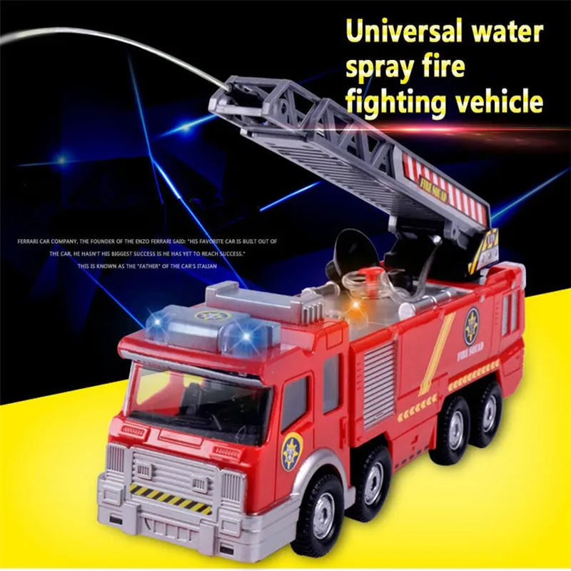 

1X Electric Fire Truck Toy For Kid Extending Ladder Flashing Lights & Sirens with Water Pump Hose to Shoot Water Bump