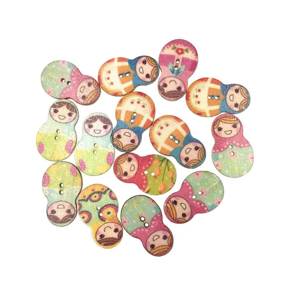 

50Pcs Kawaii Russian Doll Decorative Wooden Buttons for Clothing Handmade Wood Button DIY Scrapbooking Sewing Accessories Crafts