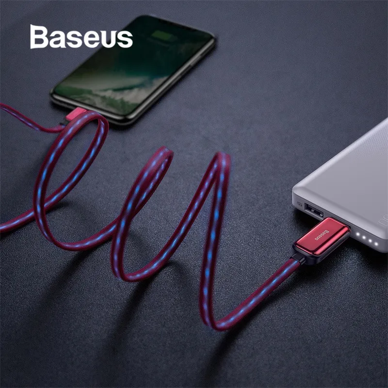 

Baseus LED Glow Flowing USB Cable 2.4A Fast Charging for iPhone X XR Xs 8 USB Data Cable Charger Wire Cord for iPhone iPad Mini