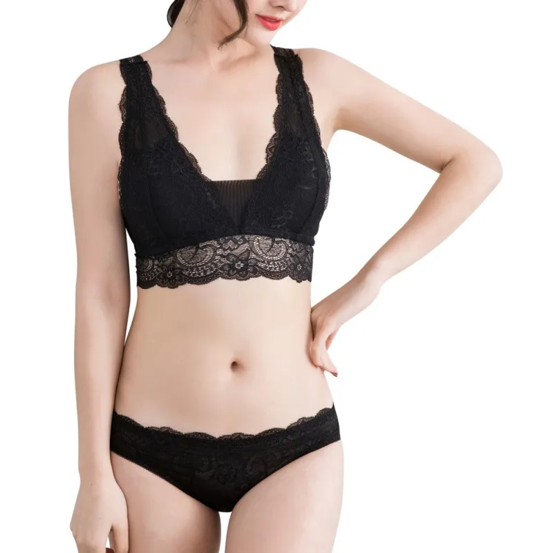 Women Wire Free Top Lace Sexy Solid Bra Brief Sets Elegant Back Closure Lady Bra Lingerie Women Wire Free Top Lace Sexy Solid Bra Brief Sets Elegant Back Closure Lady Bra Lingerie
