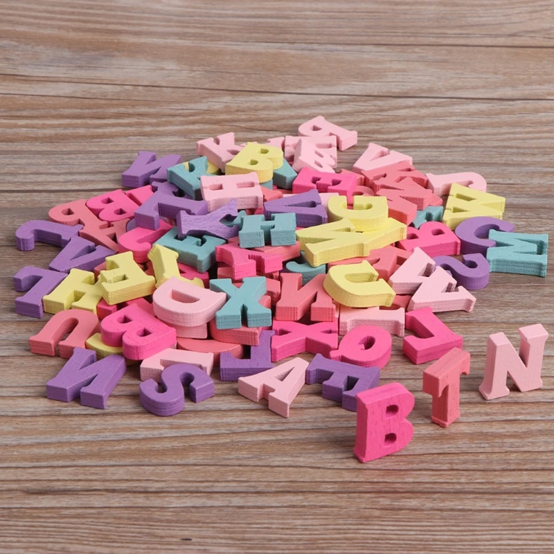 

100Pcs Natural Wooden Pieces Colorful Letter Home Decoration DIY Wedding Printed