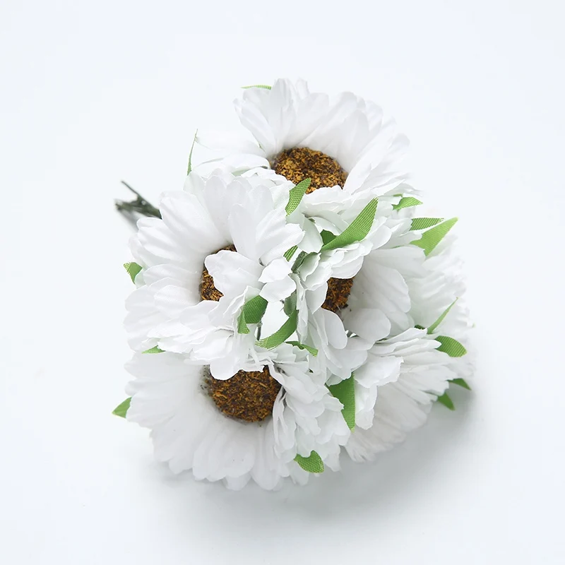6 шт. 5 см ручной работы Гербера искусственный цветок для домашнего сада невесты свадебное украшение DIY гирлянда материал скрапбук искусственный цветок - Цвет: Белый