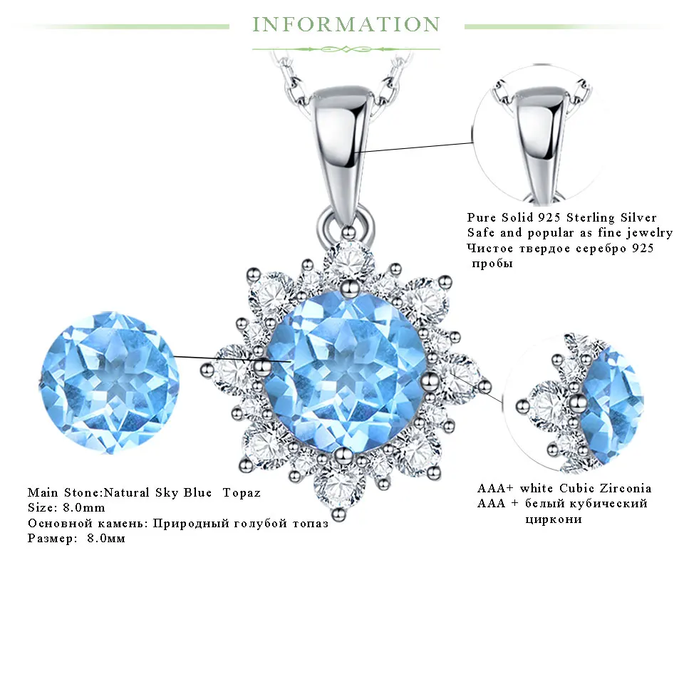 Куололит голубой топаз драгоценный камень подвески ожерелья для женщин 925 пробы серебро Небесно-Голубой Лондон синий обручение подарок хорошее ювелирное изделие