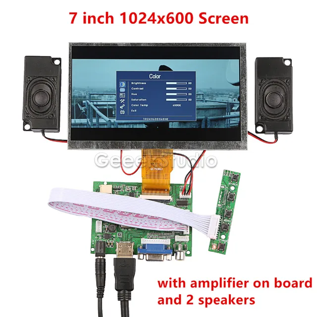 Best Offers New! 7 inch LCD 1024*600 Monitor Display Screen Kit with Amplifier and 2 pcs Speakers for Raspberry Pi / PC Windows