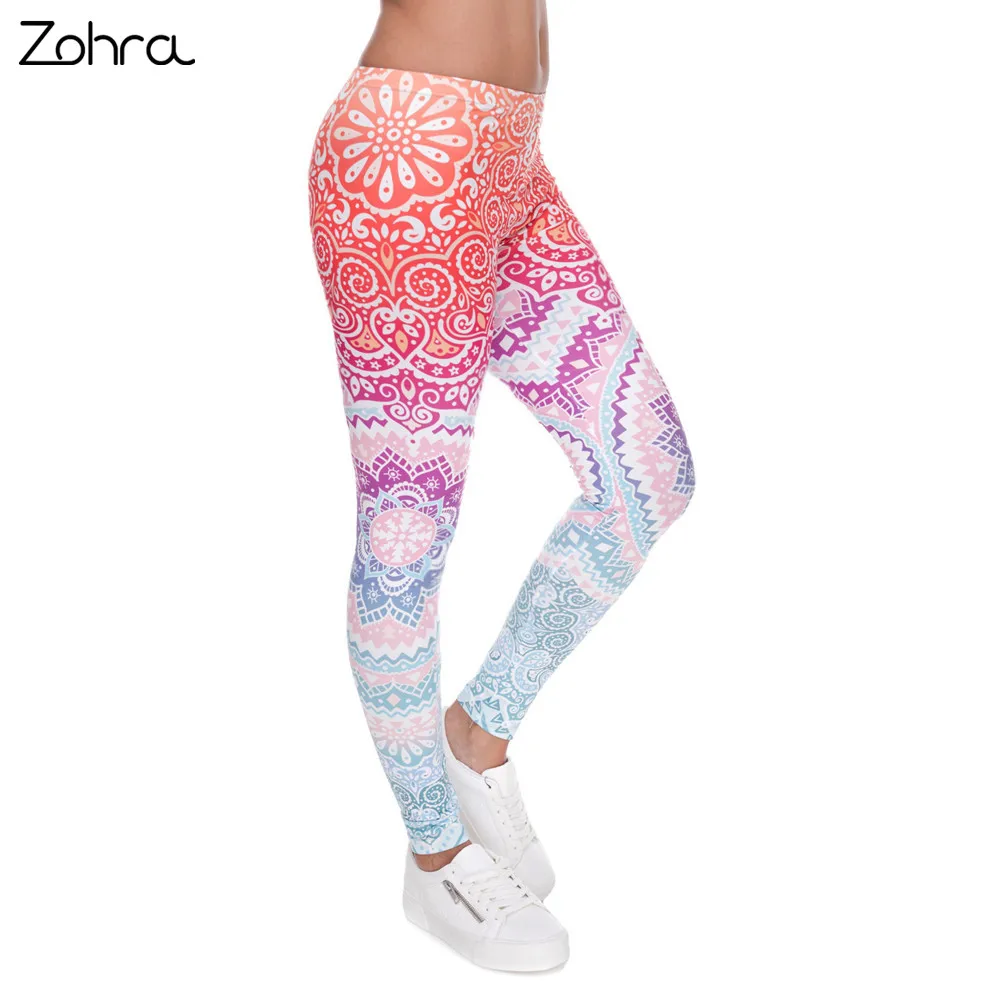 Image Zohra New Arrival Aztec Round Ombre Printed Womens sport leggings calzas deportivas mujer fitness Casual Punk Pants Leggings