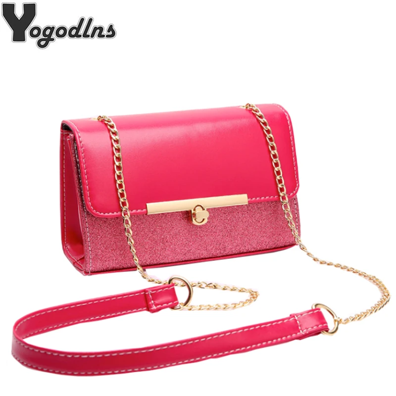 

2019 Summer Women Sequined Messenger Bag Quality PU Leather Ladies Flap Bag Chain Strap Female Shoulder Bag Mini Crossbody Bags