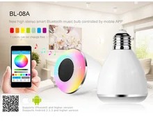 Multicolor inteligente led blub luz inalámbrica bluetooth altavoz lights110v-240v e27 3 w lámpara led de audio para iphone 5s 5c ipad bl08