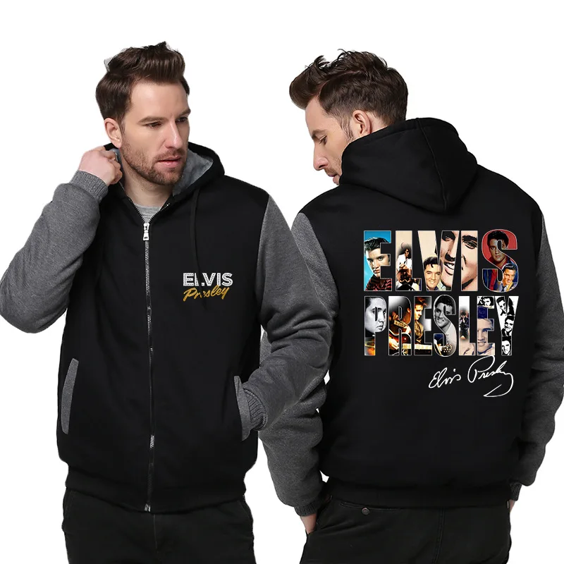 

Men's Winter Jacket Elvis Presley Printing Hoodies Mens Thick Coat Hooded Sweatshirt