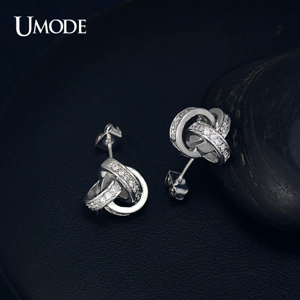 UMODE Love Knot Stud Earrings White Gold Color Cubic Zirconia CZ Accent Inspired Twist Gift For Women Fashion Jewelry UE0141