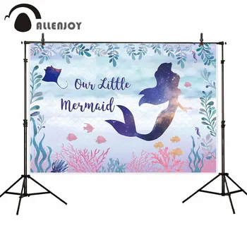 

Allenjoy little mermaid background photophone fairy tale water grass fish coral birthday photography photocall photo backdrops