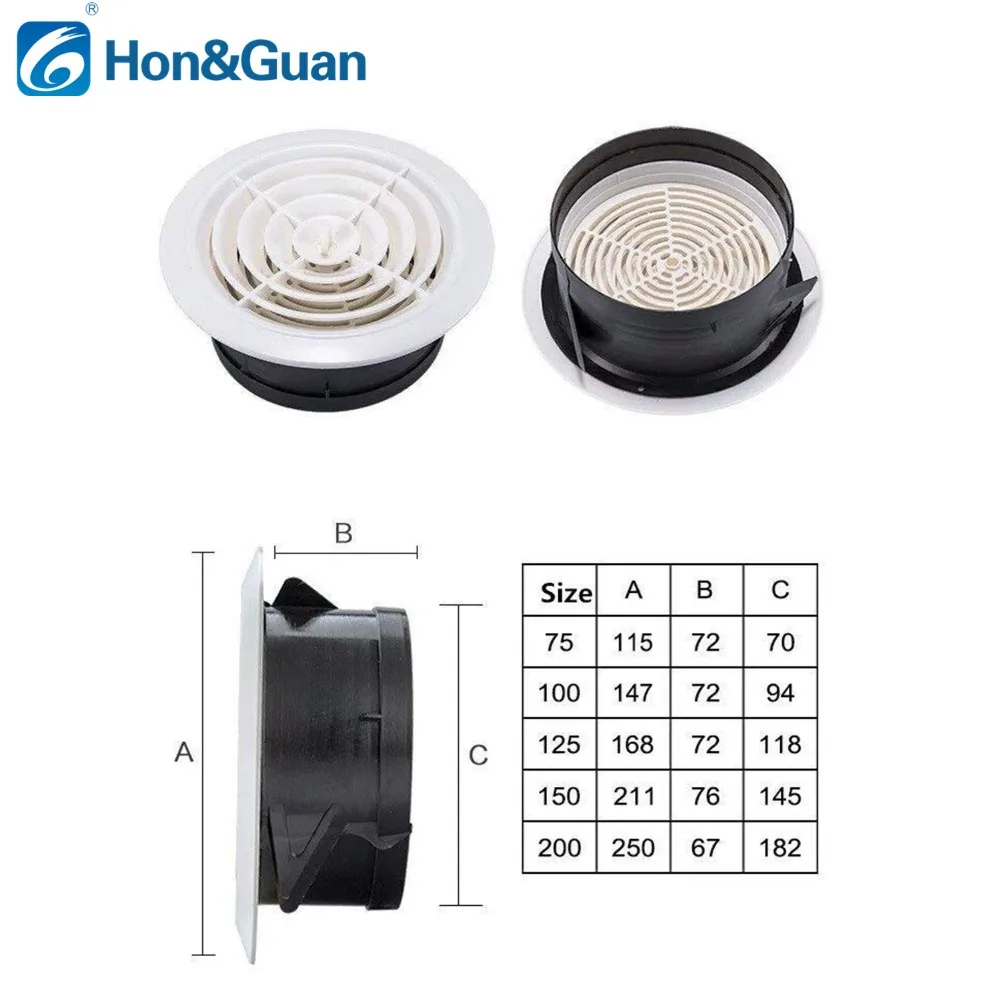 3~8 '' inch Adjustable Exhaust Vent Round Wall Air Vent ABS Louver White Grille Cover for Bathroom Office Kitchen Ventilation 