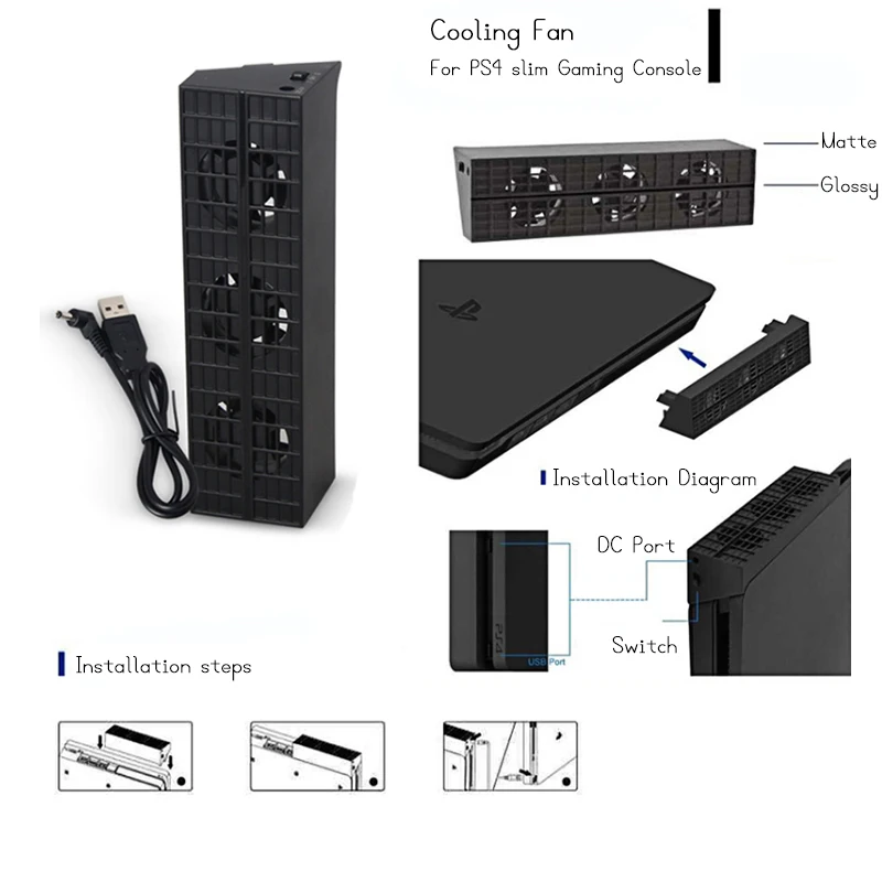 Черный USB вентилятор охлаждения теплоотвод охладитель контроль температуры 3 Охлаждающие вентиляторы для Playstation PS4 тонкая игровая консоль TP4-819