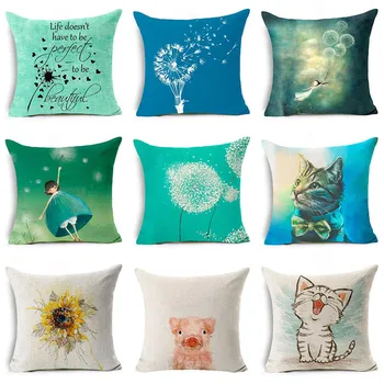 

Nordic sunflower lovely cat pillow case Cotton line Dandelion pillow cover Home Decorative almofadas