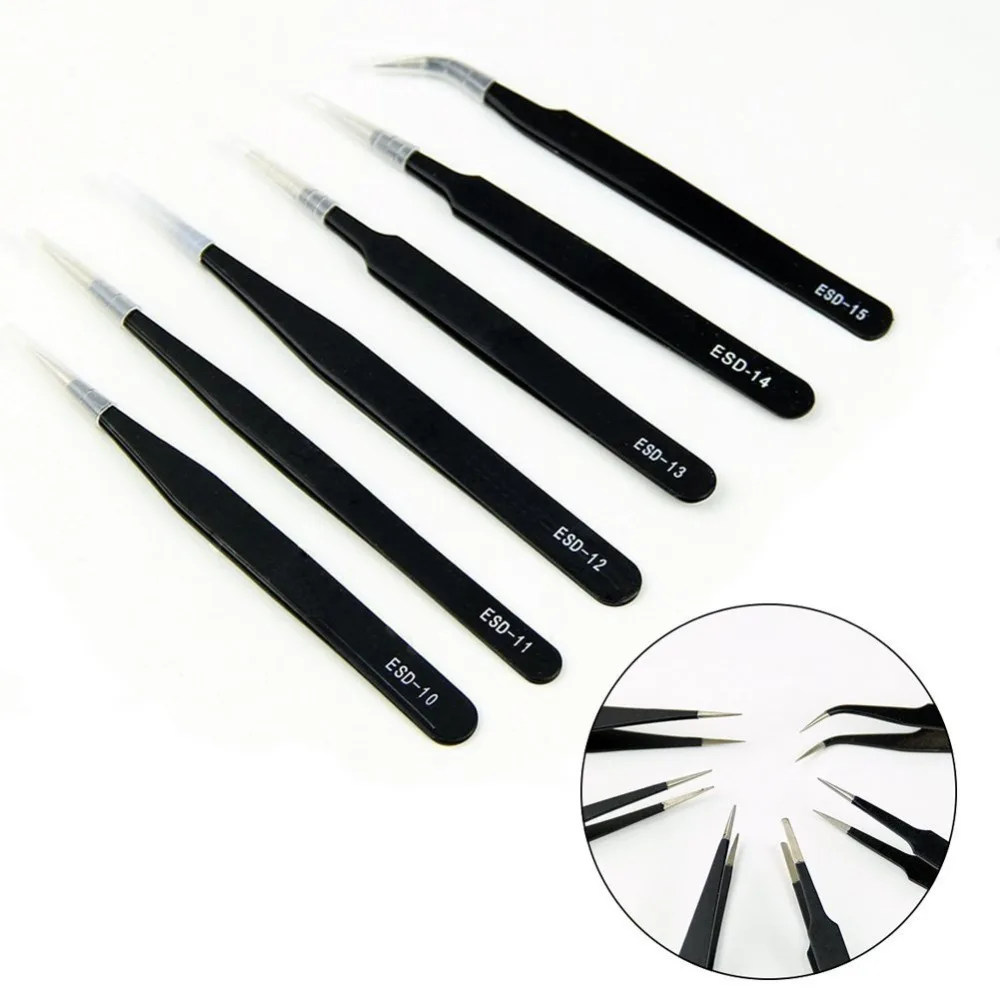 6pcs/set Tweezers BGA Precision ESD Anti Static Tool Kit Jewelry making Tools