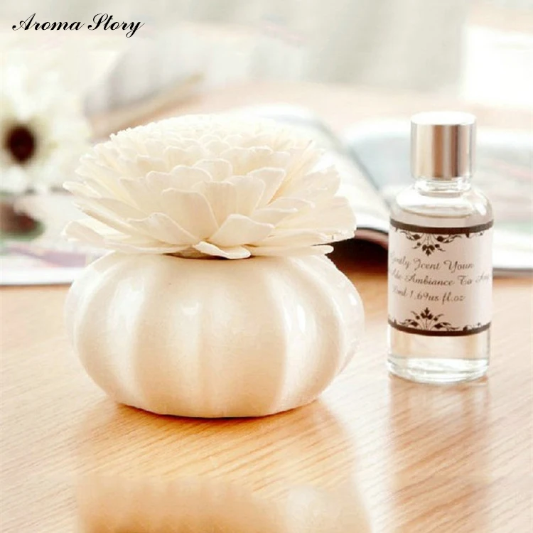 

1pcs 80ml Reed Diffuser with Ceramic Pumkin Vessel and Artifitial Flower Lily/Lavender/Rose/Ocean/Jasmine Free Shipping