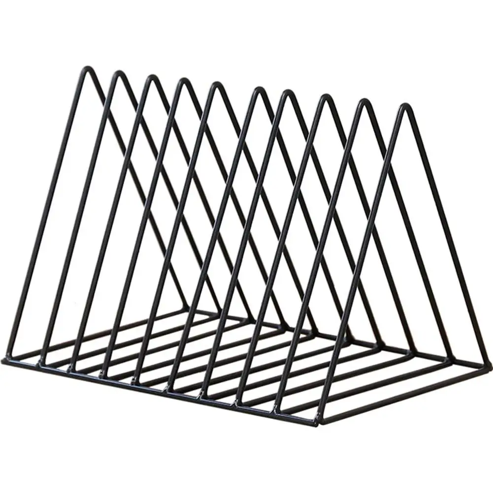 

None Iron Bookshelf Magazines Newspaper Rack Storage Home Decoration Triangle Shape