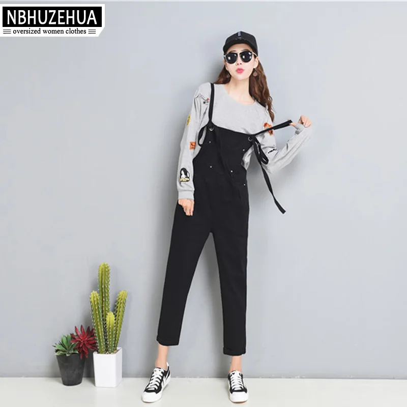 NBHUZEHUA T838 3XL 4XL 5XL женский комбинезон Черный Тонкий джинсовый весна Новинка 2018