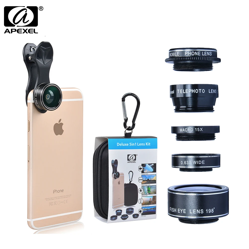 APEXEL 5 in 1 HD Camera Lens Kit for iPhone 6/6s 6/6s Plus SE Samsung