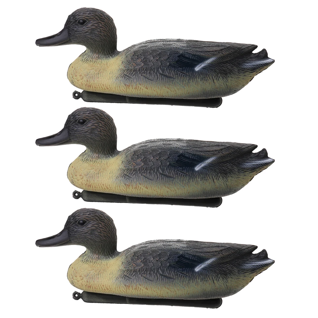 3 Pieces Hunting PE Plastic Duck Decoy Drake With Floating Keel Garden Decor, Black Yellow