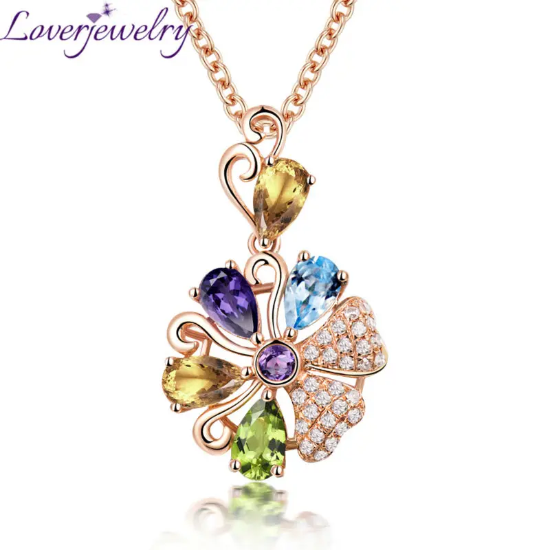 

Elegent Crystal Pendant Vintage Solid 18Kt Rose Gold Natural pear Amethyst Pendants for Girl WP0089