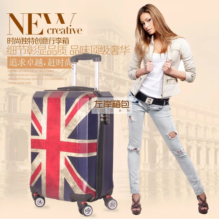 

20" inch UK flag Trolley suitcase luggage Man Women box rolling spinner wheels traveller case trolley Pull Rod trunk