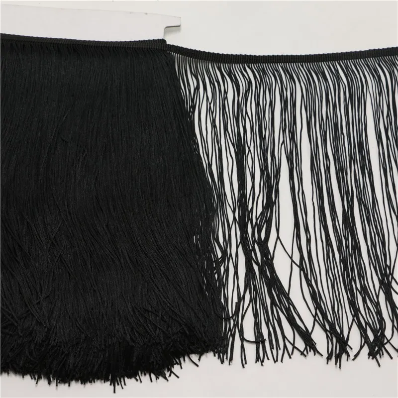 2Yards Black 30cm Long Tassel Polyester Fringe Trim Lace Yarn Sequin