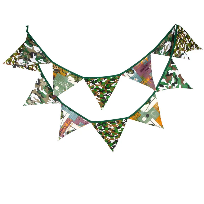 

3.2m camouflage Army green Cotton Banner Flag Pennant Garland Birthday Party Home Room Outdoor Decor Camping Ornament Kids Gift