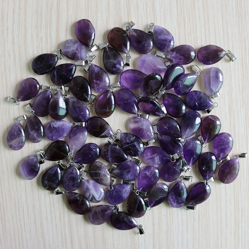 

Wholesale 50pcs/lot Good Quality Natural Purple crystal Stone Water Drop Charm Beads Pendant Jewelry for Earring Necklace free