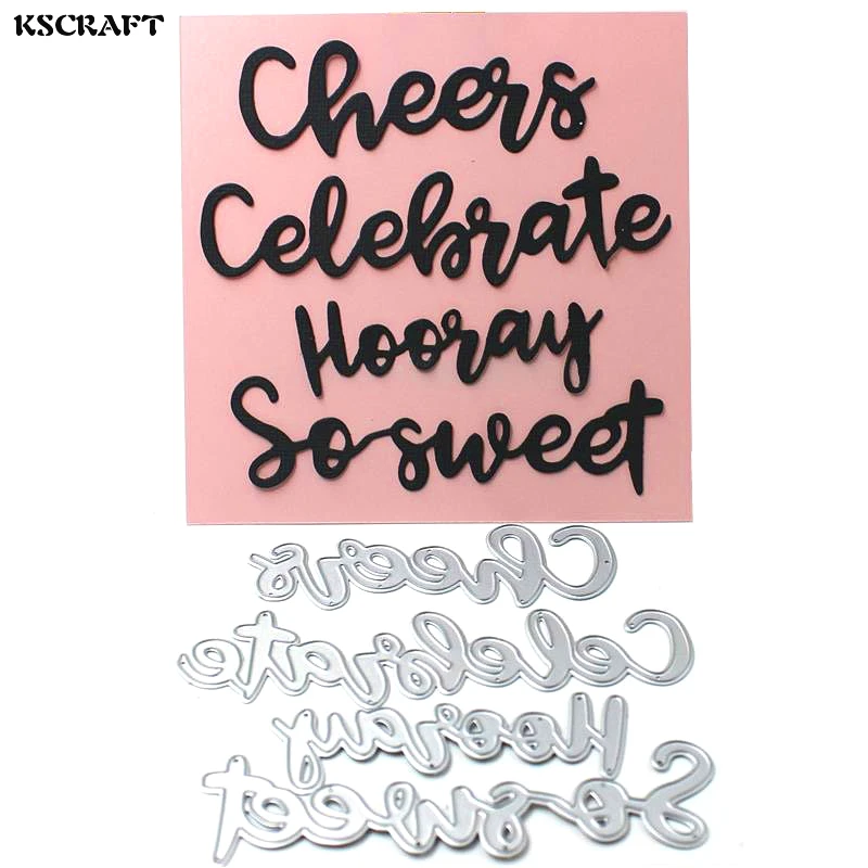 

KSCRAFT Hooray Celebrate Cheers Sweet Metal Cutting Dies for DIY Scrapbooking/photo album Decorative Embossing DIY Paper Card