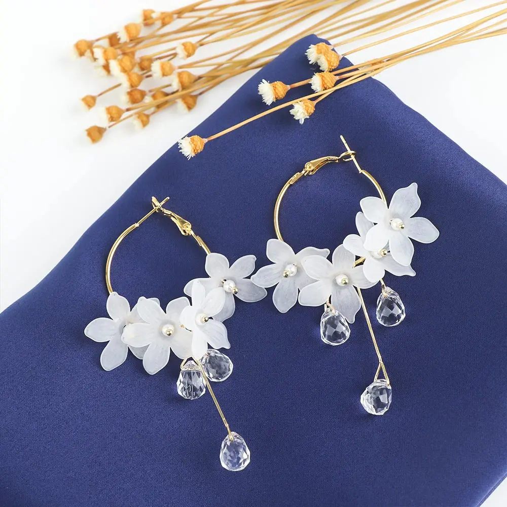 

Acrylic Flower Dangle Earrings Water Drop Crystal Tassel Drop Earrings For Women Jewelry Accessories Gift