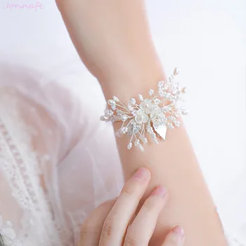 

Shell Flower Bridal Bracelet Handmade Women Arm Bangle Pearls Wedding Party Accessories Bridesmaid Jewelry