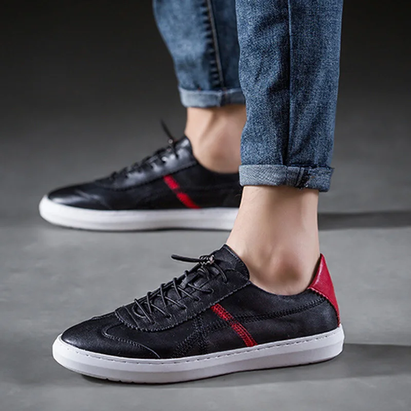 100% Genuine Leather Shoes Men White Sneakers Mens Casual Shoes Male Footwear Cow Leather Black White Shoes Soft KA1473