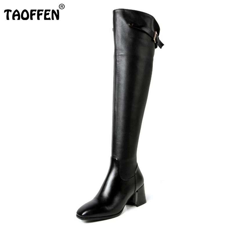

Women Real Genuine Leather Square Low Heel Over Knee Boots Woman Square Toe Warm Winter Shoes Heeled Footwear Size 34-39