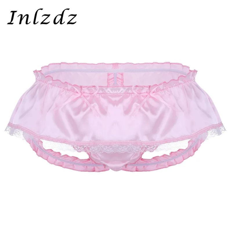 

Sissy Panties for Mens Hot Sexy Lingerie Underwear Shiny Satin Ruffled 3 Bum Straps Skirted Panties Sissy Lace Briefs Underwear