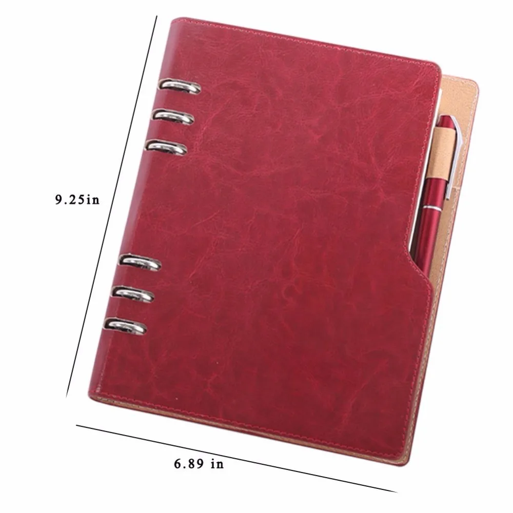 TopHomer A5 Ring Binder Notebook 6 Ring A5 Binder Leather Cover Notebook With Refill Papers Travel Binder Journal Personal Planner Bussiness Pink