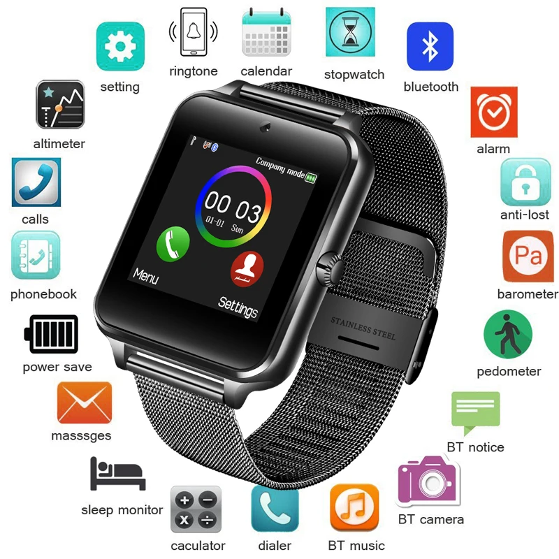 BANGWEI New Luxury Fashion Smart Watch Men Information Call Reminder LED Big Screen Display SIM TF Card Sport Men Smart Watch