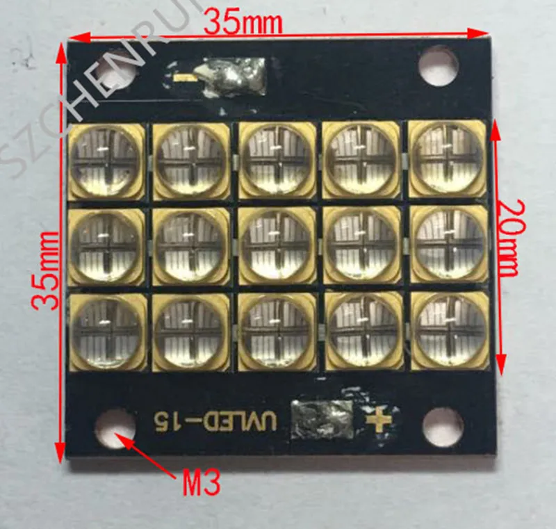 УФ-светодиодный модуль отверждения 150 ватт высокомощный Светодиодный УФ-фиолетовый 6565 365-380 нм 395-400 нм-нм 35*35 мм