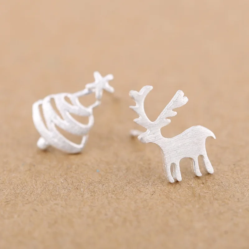 

Cute Christmas Tree Elk 925 Sterling Silver Studs Earrings