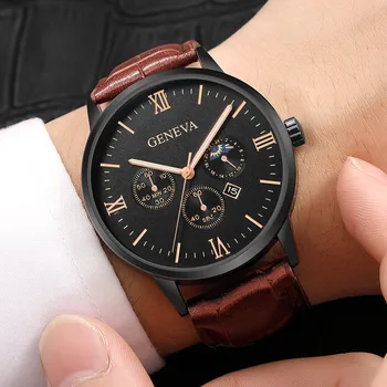

Men's Watch Date Quartz Analog Alloy Case Fashion Synthetic Leather Band Male Clock Sport Needle Watches Business Dropship F913