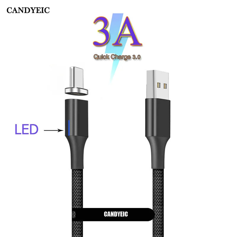 

CANDYEIC Magentic Fast Charging Cable For iPhone Samsung S10 S9 A8 A9 Xiaomi 9 Redmi Note5 Note7pro Cable Charger Micro USB C