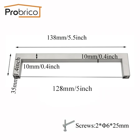 Probrico 5 шт. нержавеющая сталь квадратный барный Шкаф Тянет дверные ручки Матовый никель кухонный шкаф выдвижные ящики тянет JS10 - Цвет: Hole Spacing 128mm