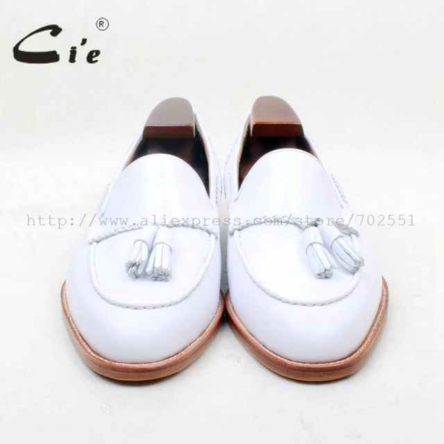 cie Round Toe 100% Genuine Leather Outsole Bespoke Adhesive Craft Handmade Pure White  Tassels Slip-on Men’s Shoe No.loafer 159