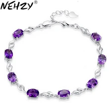 NEHZY – bracelet rétro quatre pieds en argent et cristal violet pour femme, bijoux de marque à la mode, 17.5CM