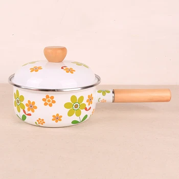 

Japanese style porcelain enamel thickening single wood handle soup baby food stewpot stockpot saucepan noodle milk porridge pot