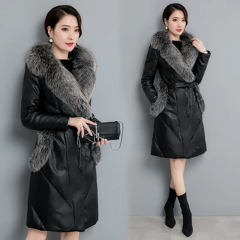 2018 Manteau Bas Renard Moutons Femmes Section Vers Veste Peau Le De Nouvelles Longue Dans Col Black D'hiver Fourrure Chaude Cuir Tq237 En La Mince xxp6wX