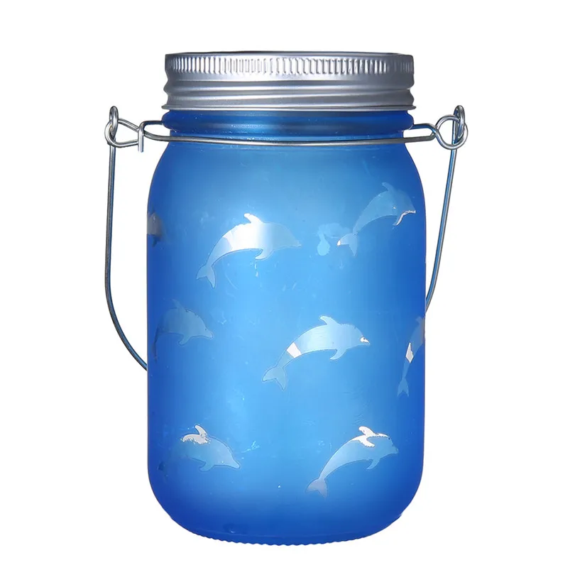 Hand Etched Garland Light Dolphins Solar Mason Jar Light Bottle Projection Nightlight Patio Outdoor Luces Led Decoracion 40JUL0110