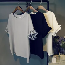 Free Shipping The New Summer 2016 Korean Women’s Clothing Round Collar Chiffon Petal Sleeve Blouse M106