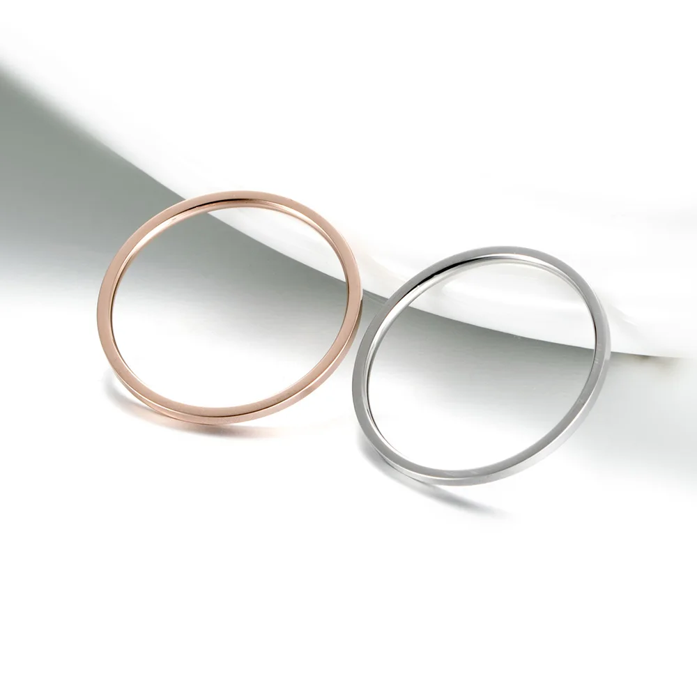 

2 piece fashion jewelry women female 1mm wide stainless steel band simple classic rings size US 5-9
